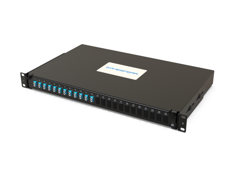 Fiber splice panel 12 x LCD OM3 1U (loaded)