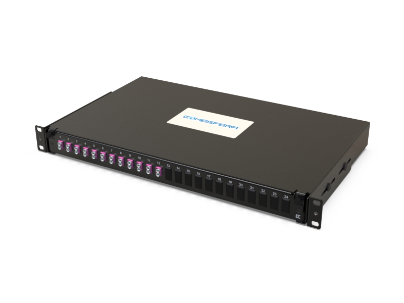 Fiber splice panel 12 x LCD OM4 1U (loaded)