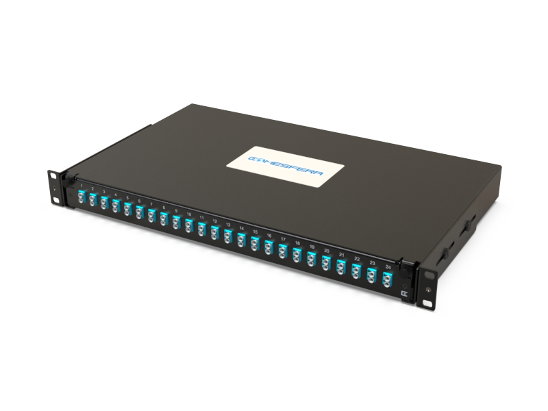 Fiber splice panel 24 x LCD OM3 1U (loaded)