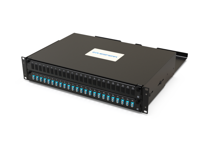 Fiber splice panel 24 x LCD OM3 2U (loaded)