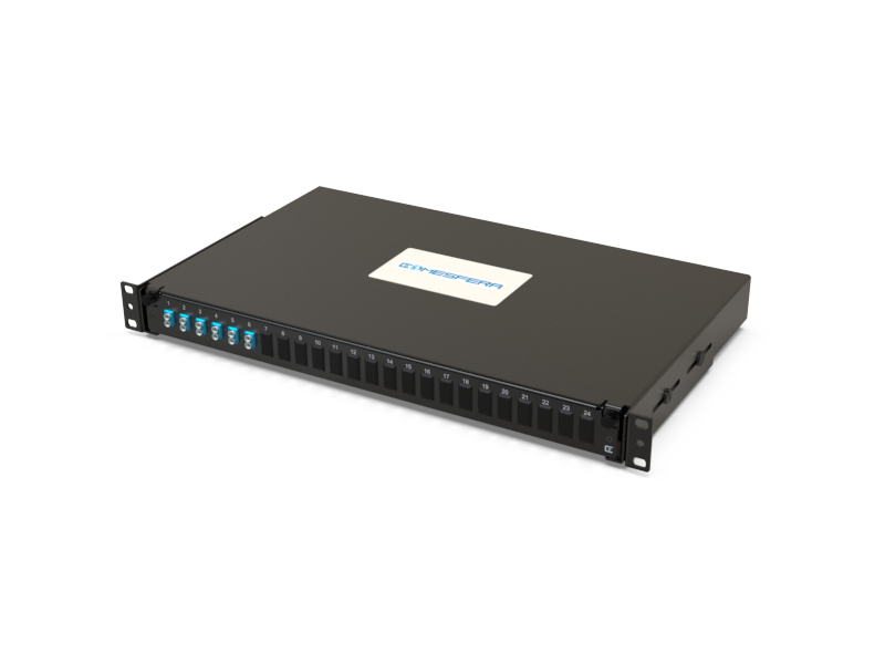 Fiber splice panel 6 x LCD OM3 1U (loaded)